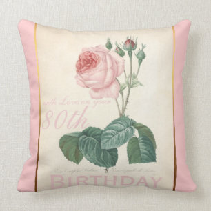80th Birthday Celebration Vintage Rose Pillow