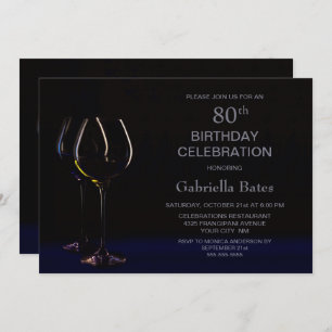 80th Birthday Celebration Wine Glass Party Invitation