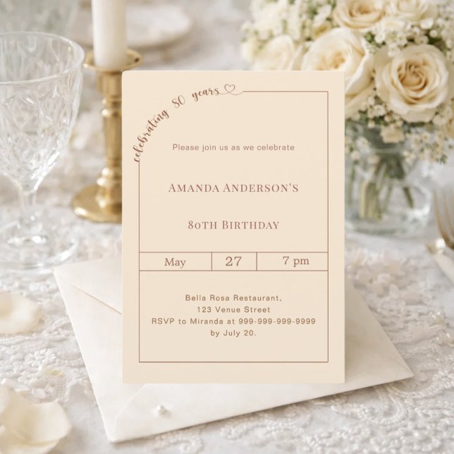 80th birthday champagne gold simple modern invitation (Creator Uploaded)