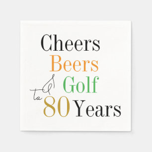 80th Birthday Cheers Beers Golf Minimal Party Napkins