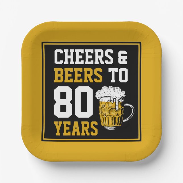 80th Birthday Cheers & Beers to 80 Years  Paper Plates (Front)
