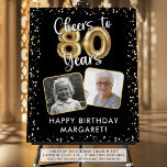 80th Birthday Cheers to 80 Years 2 Photos Black Foam Board<br><div class="desc">80th Birthday Cheers to 80 Years 2 Photos Black Gold Foam Board Sign. Celebrate an 80th birthday with a sign printed on foam board featuring 2 photos, the title CHEERS TO 80 YEARS with faux metallic gold foil balloon numbers and confetti and modern script typography and your custom text and...</div>