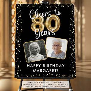80th Birthday Cheers to 80 Years 2 Photos Black Foam Board