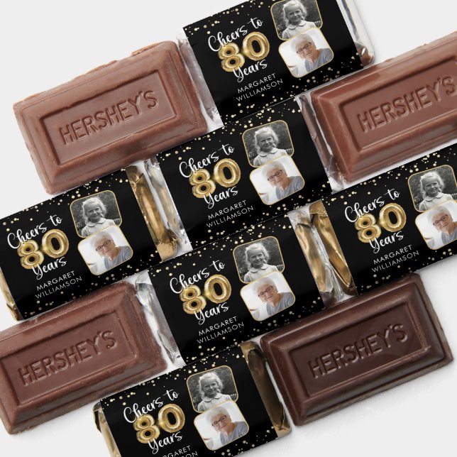 80th Birthday Cheers to 80 Years 2 Photos Black Hershey's Miniatures (Assorted)