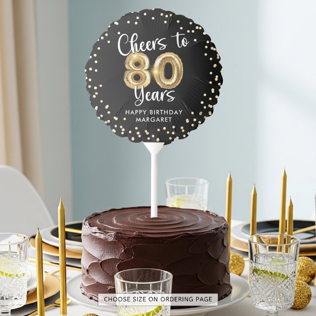 80th Birthday Cheers to 80 Years Black Gold Balloon (Creator Uploaded)