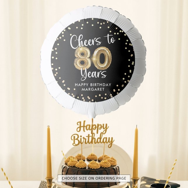 80th Birthday Cheers to 80 Years Black Gold Balloon (Creator Uploaded)