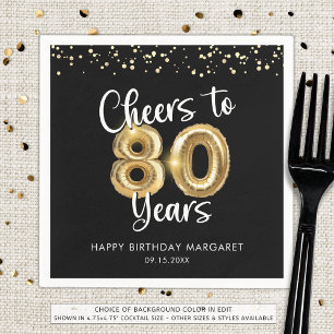80th Birthday Cheers to 80 Years Black Gold Napkins