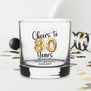 80th Birthday Cheers to 80 Years Black Gold Whiskey Glass