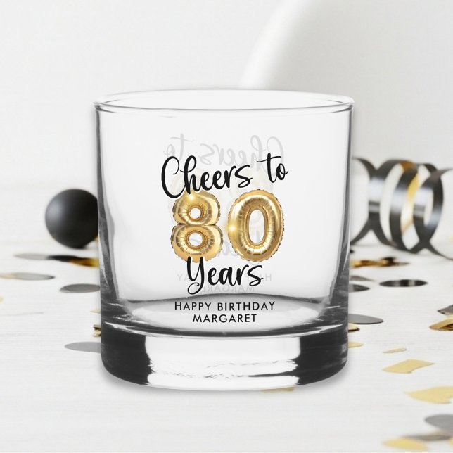 80th Birthday Cheers to 80 Years Black Gold Whiskey Glass (Creator Uploaded)