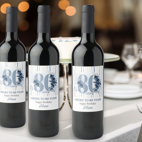 80th Birthday Cheers to 80 Years Floral Number Wine Label