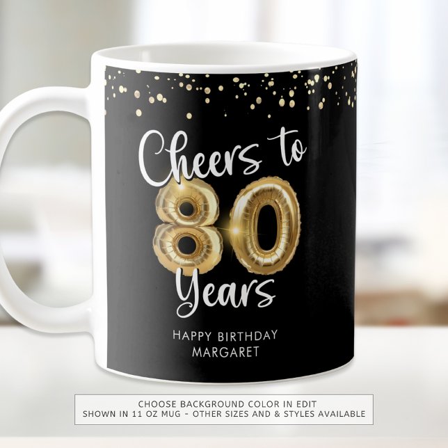 80th Birthday Cheers to 80 Years Gold Balloons Coffee Mug (Creator Uploaded)