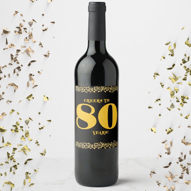 80th Birthday Cheers to 80 Years Gold Glitter  Wine Label (80th Birthday Cheers to 80 Years Gold Wine Bottle Label)