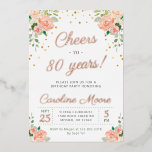 80th Birthday Cheers to 80 Years Ladies Rose Gold Foil Invitation<br><div class="desc">"Cheers to 80 years" elegant birthday party invitation with real rose gold foil for a lady's special anniversary. Can be customized for any age. Matching inserts,  signs,  games,  and decorations can be found in our Zazzle shop. If you're looking for any specific item,  please don't hesitate to contact us.</div>