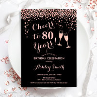 80th Birthday - Cheers To 80 Years Rose Gold Black