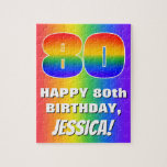 [ Thumbnail: 80th Birthday: Colorful, Fun Rainbow Pattern # 80 Jigsaw Puzzle ]
