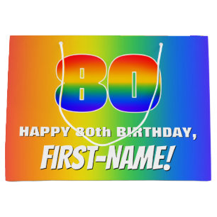 80th Birthday: Colorful, Fun Rainbow Pattern # 80 Large Gift Bag