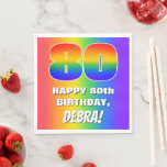 [ Thumbnail: 80th Birthday: Colorful, Fun Rainbow Pattern # 80 Napkins ]