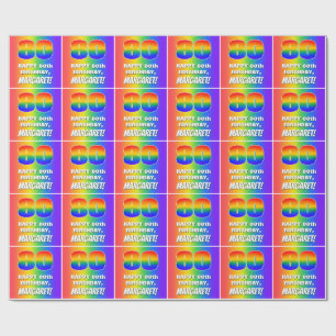 80th Birthday: Colorful, Fun Rainbow Pattern # 80 Wrapping Paper