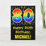 [ Thumbnail: 80th Birthday: Colorful Music Symbols + Rainbow 80 Card ]