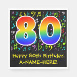 [ Thumbnail: 80th Birthday - Colorful Music Symbols, Rainbow 80 Napkins ]