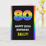 [ Thumbnail: 80th Birthday: Colorful Rainbow # 80, Custom Name Card ]