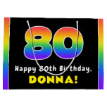 [ Thumbnail: 80th Birthday: Colorful Rainbow # 80, Custom Name Gift Bag ]