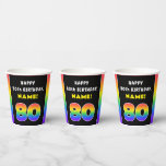[ Thumbnail: 80th Birthday: Colorful Rainbow # 80, Custom Name Paper Cups ]