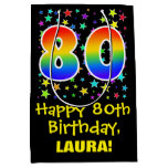 [ Thumbnail: 80th Birthday: Colorful Stars Pattern & Rainbow 80 Gift Bag ]