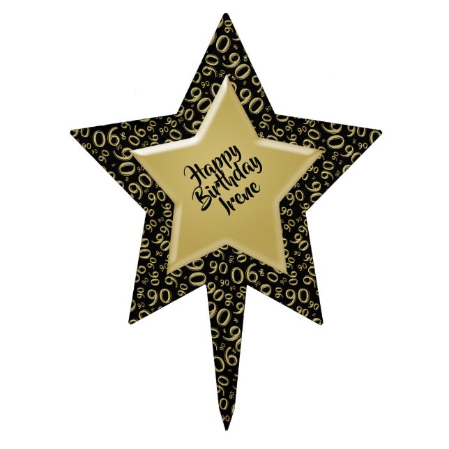 80th Birthday Cool Number Pattern Gold and Black Cake Topper (Front)