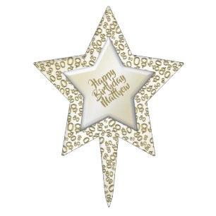 80th Birthday Cool Number Pattern Gold and White Cake Topper