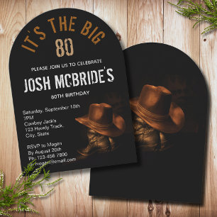 80th Birthday Cowboy Hat Boots Masculine Invitation