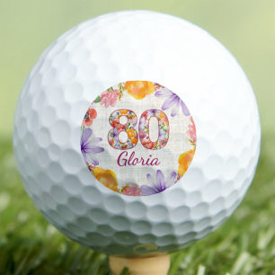 80th Birthday Coworker Gift Elegant Floral Custom Golf Balls
