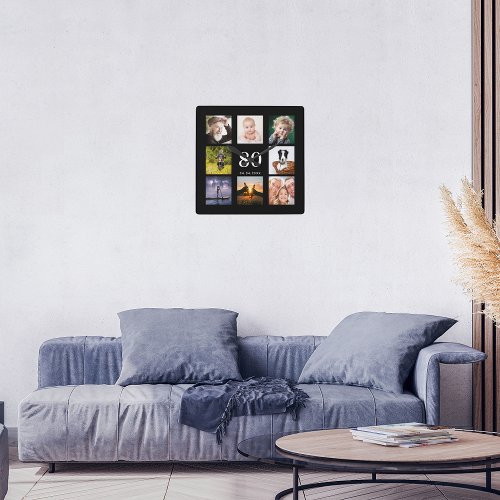 80th birthday custom photo collage family black square wall clock