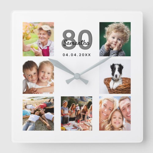 80th birthday custom photo collage family square wall clock