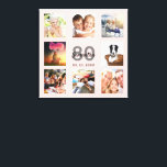 80th birthday custom photo collage rose gold name canvas print<br><div class="desc">A unique 80th birthday gift or keepsake, celebrating her life with a collage of 8 of your photos. Add images of her family, friends, pets, hobbies or dream travel destination. Personalize and add a name, age 80 and a date. Gray and black colored letters. A chic girly and feminine rose...</div>