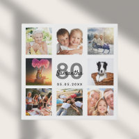 80th birthday custom photo collage white monogram