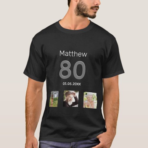 80th birthday custom photo monogram guy T_Shirt
