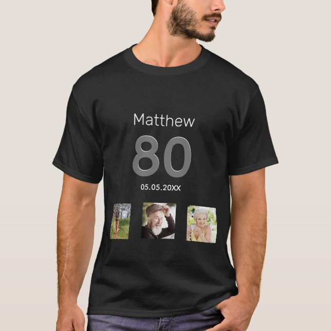 80th birthday custom photo monogram guy T-Shirt (Front)