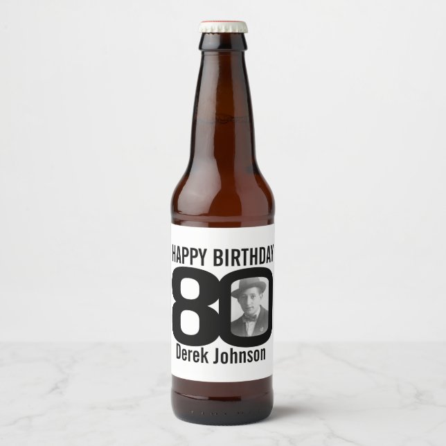 80th Birthday custom photo name label (Front)