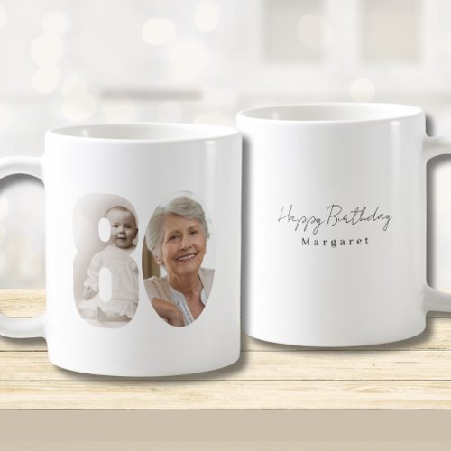 80th Birthday Custom Two Photo Coffee Mug
