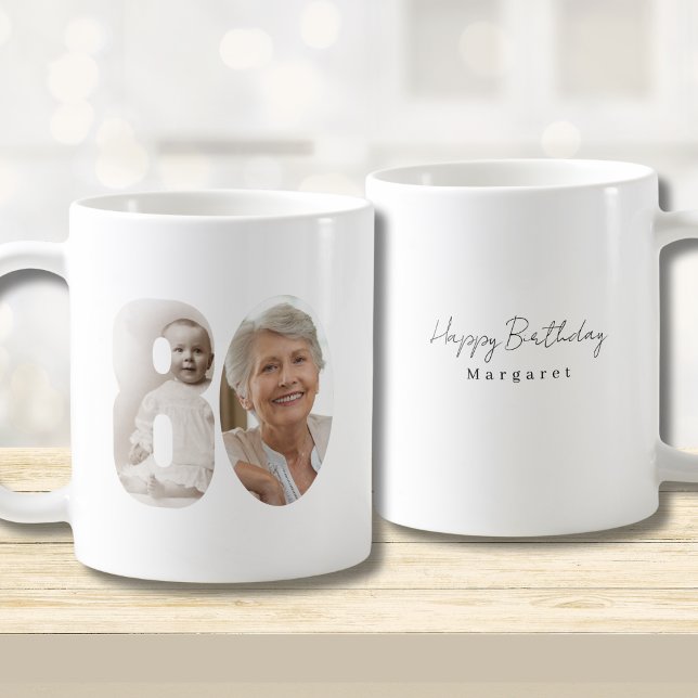 80th Birthday Custom Two Photo Coffee Mug (Creator Uploaded)