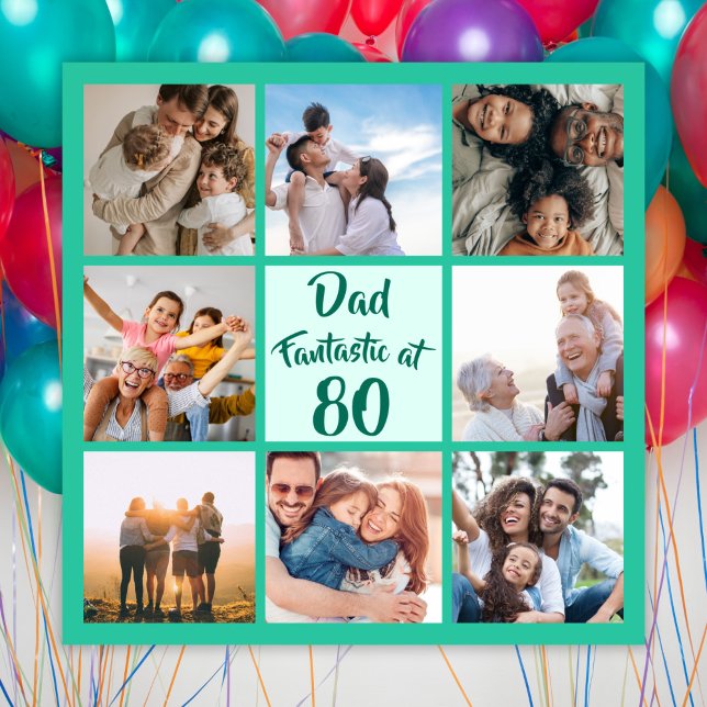 80th birthday Dad photo square photo collage card (Creator Uploaded)