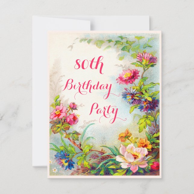 80th Birthday Dahlias and Peonies Victorian Garden Invitation (Front)