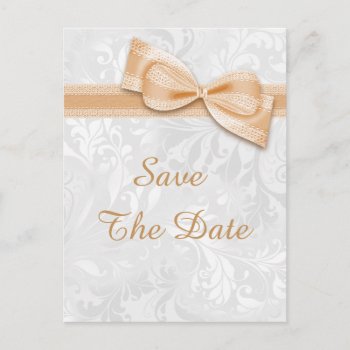 80th Birthday Damask And Faux Bow Save The Date Announcement Postcard by Sarah_Designs at Zazzle