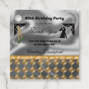 80th Birthday Damask & Green Gems Thank You Favor Tags