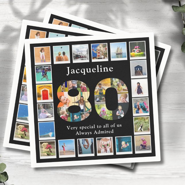 80th Birthday Design Your own Photo Collage Napkins (Personalized 80th birthday custom family photos collage template.)