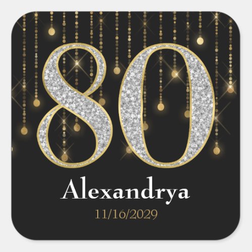80th Birthday Diamonds Gold Favor Tags Stickers