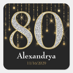 80th Birthday Diamonds Gold Favor Tags Stickers