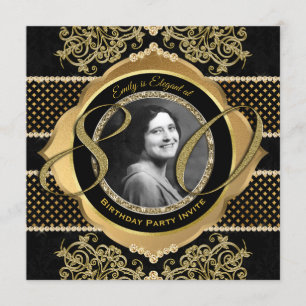 80th Birthday Eightieth Gold Diamond Photo Frame Invitation