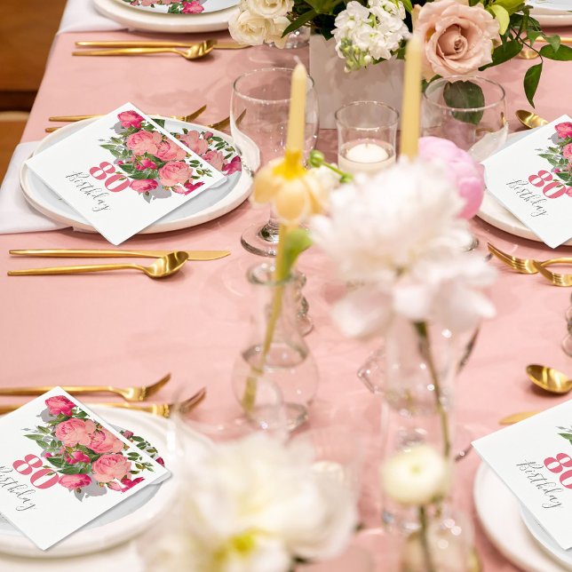 80th Birthday Eightieth  Rose Elegant Napkins (Creator Uploaded)